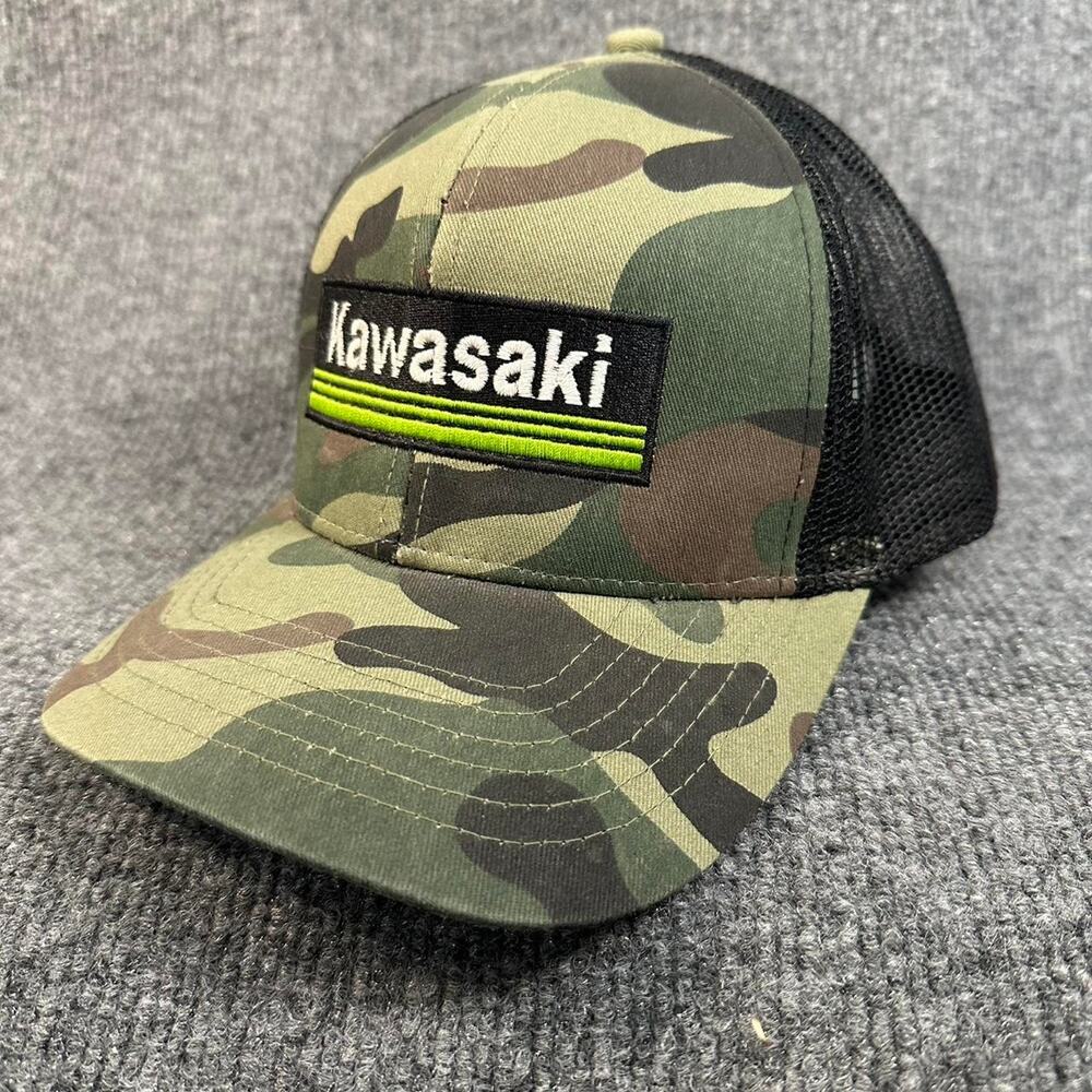 Kawasaki Men’s Forest Camo Mesh SnapBack Hat Adjustable Unisex Off-road Hat OSFM